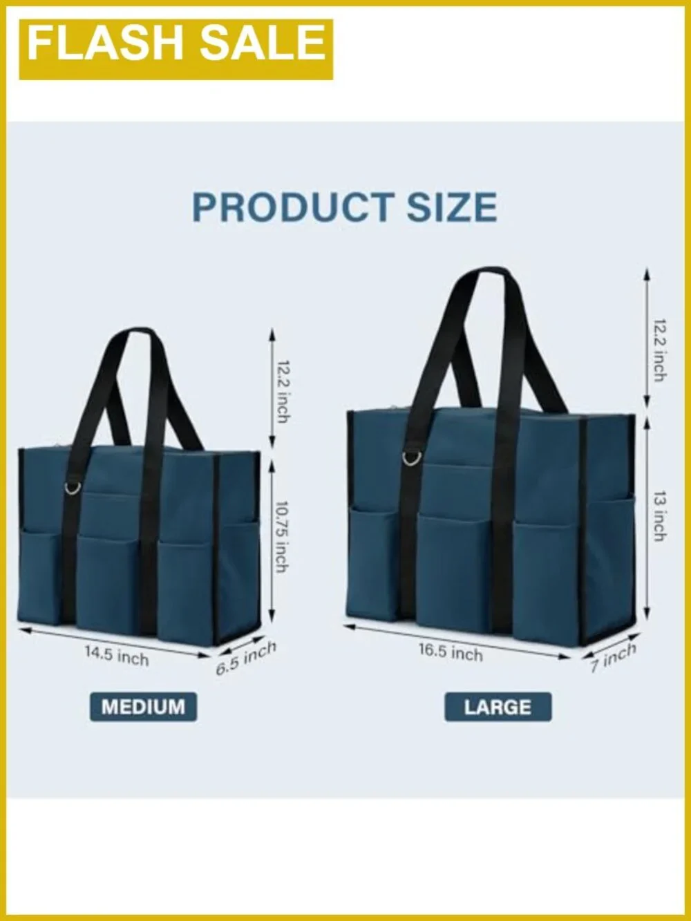 Large Waterproof Tote Bag 12 Pockets Zip Travel Work Teacher Nurse